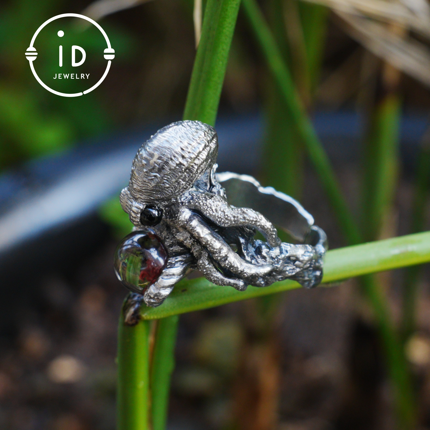 925 Sterling Silver Octopus Design Ring with Phantom Stone – Handcrafted Fantasy Jewelry for Collectors