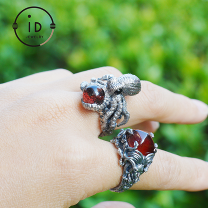925 Sterling Silver Octopus Design Ring with Phantom Stone – Handcrafted Fantasy Jewelry for Collectors