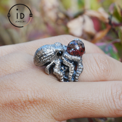 925 Sterling Silver Octopus Design Ring with Phantom Stone – Handcrafted Fantasy Jewelry for Collectors