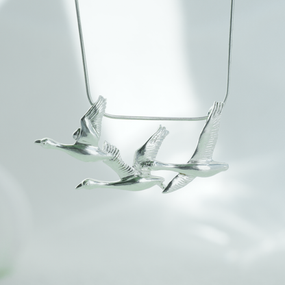 925 Silver Flying Geese Brooch Pendant | Handmade Bird Jewelry | Gift of Loyalty & Reunion for Her