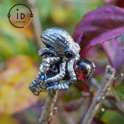 925 Sterling Silver Octopus Design Ring with Phantom Stone – Handcrafted Fantasy Jewelry for Collectors