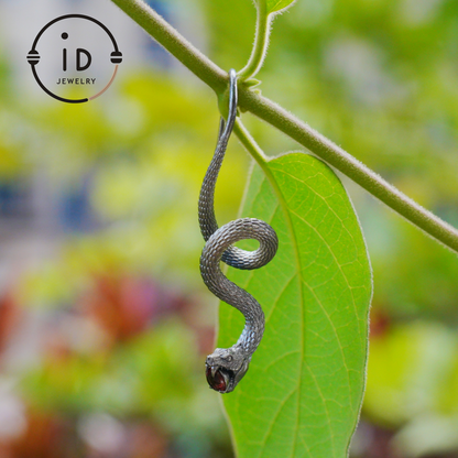 Garnet Earrings Silver Snake Design Gothic Style 925 Sterling Silver Oxidized Hook Handmade Jewelry Gift For Her Birthday Vintage Statement