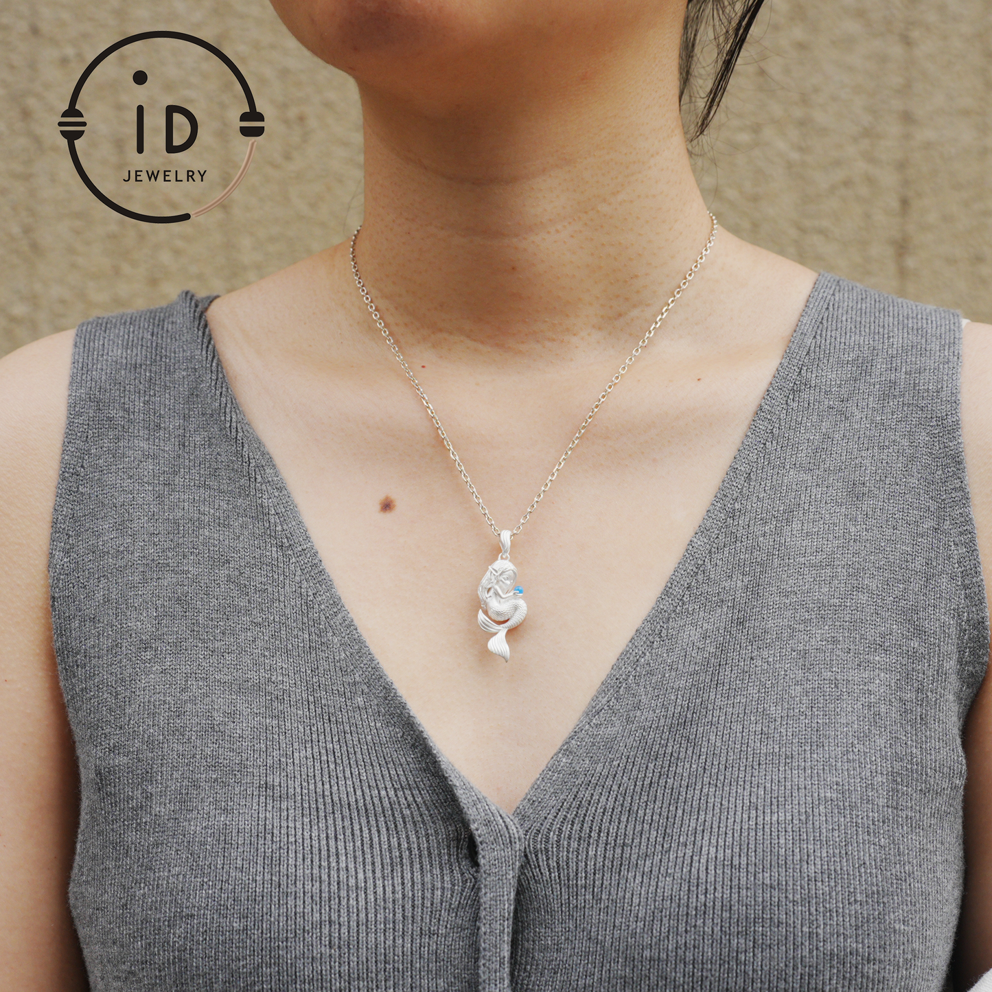 Silver Mermaid Pendant with Blue Chalcedony in 925 Silver, Fairy Fantasy Necklace for Women, Handmade Jewelry Gift for Birthday or Christmas