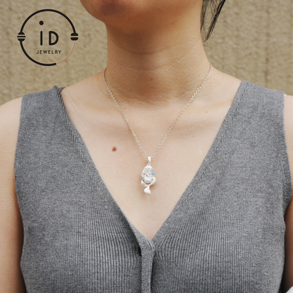 Silver Mermaid Pendant with Blue Chalcedony in 925 Silver, Fairy Fantasy Necklace for Women, Handmade Jewelry Gift for Birthday or Christmas