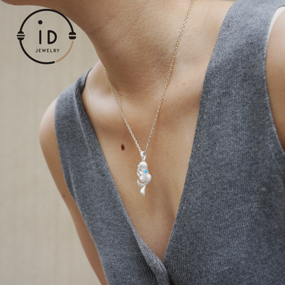 Silver Mermaid Pendant with Blue Chalcedony in 925 Silver, Fairy Fantasy Necklace for Women, Handmade Jewelry Gift for Birthday or Christmas