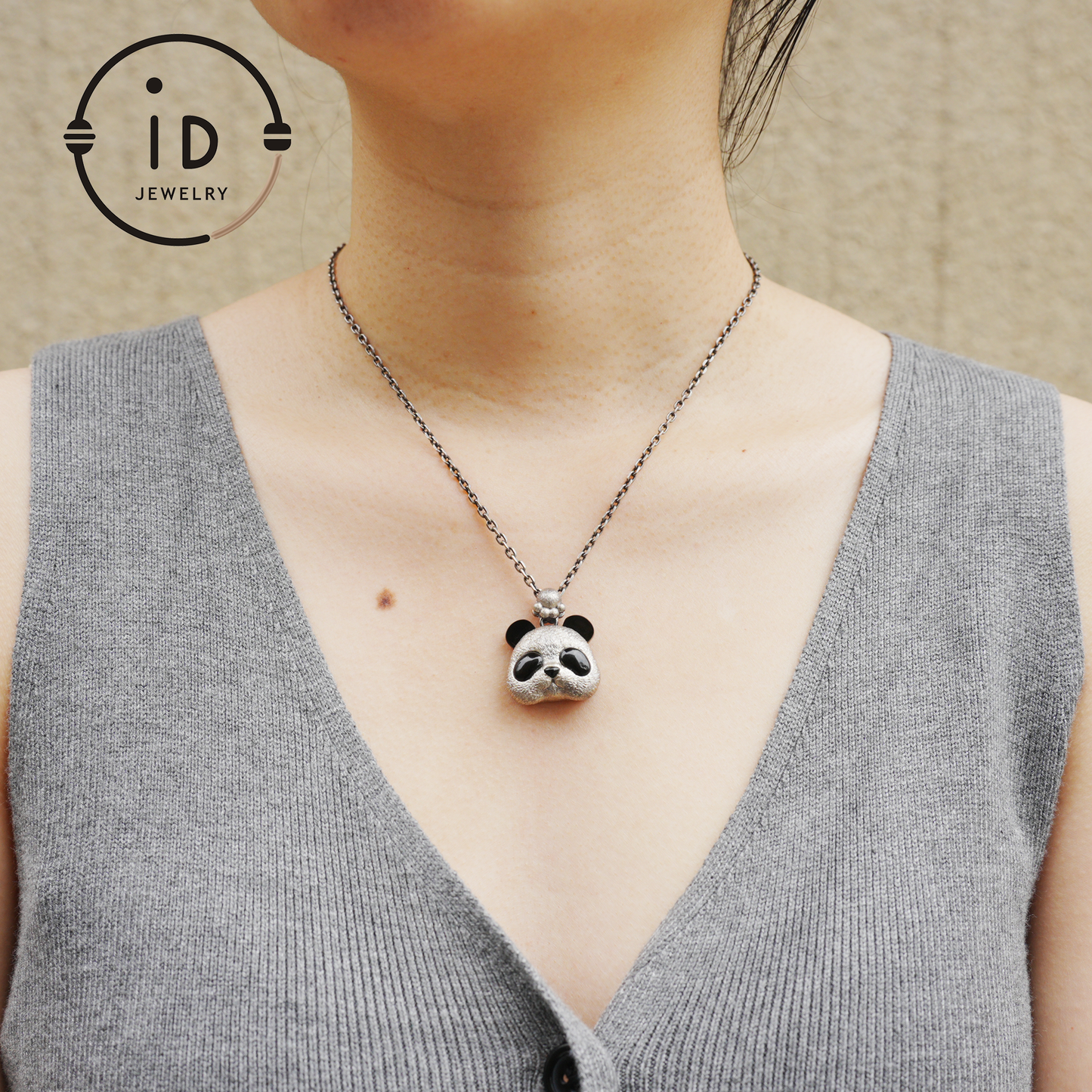Silver Panda Pendant with Black Agate – Handmade Animal Necklace in 925 Sterling Silver, Fairy Tale Jewelry, Gift for Her, Nature Lover