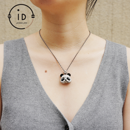 Silver Panda Pendant with Black Agate – Handmade Animal Necklace in 925 Sterling Silver, Fairy Tale Jewelry, Gift for Her, Nature Lover