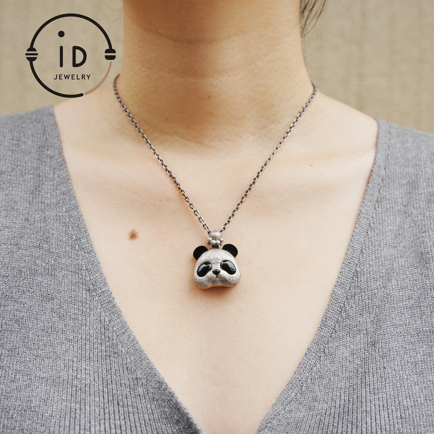 Silver Panda Pendant with Black Agate – Handmade Animal Necklace in 925 Sterling Silver, Fairy Tale Jewelry, Gift for Her, Nature Lover