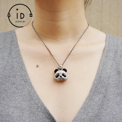 Silver Panda Pendant with Black Agate – Handmade Animal Necklace in 925 Sterling Silver, Fairy Tale Jewelry, Gift for Her, Nature Lover