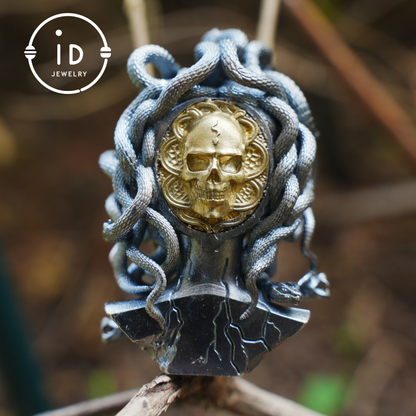 Gothic Medusa Pendant Necklace | 925 Silver & Copper Handmade Mythical Jewelry | Symbolic Transformation & Power Talisman Gift for Her