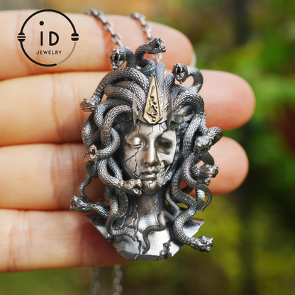 Gothic Medusa Pendant Necklace | 925 Silver & Copper Handmade Mythical Jewelry | Symbolic Transformation & Power Talisman Gift for Her