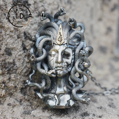 Gothic Medusa Pendant Necklace | 925 Silver & Copper Handmade Mythical Jewelry | Symbolic Transformation & Power Talisman Gift for Her