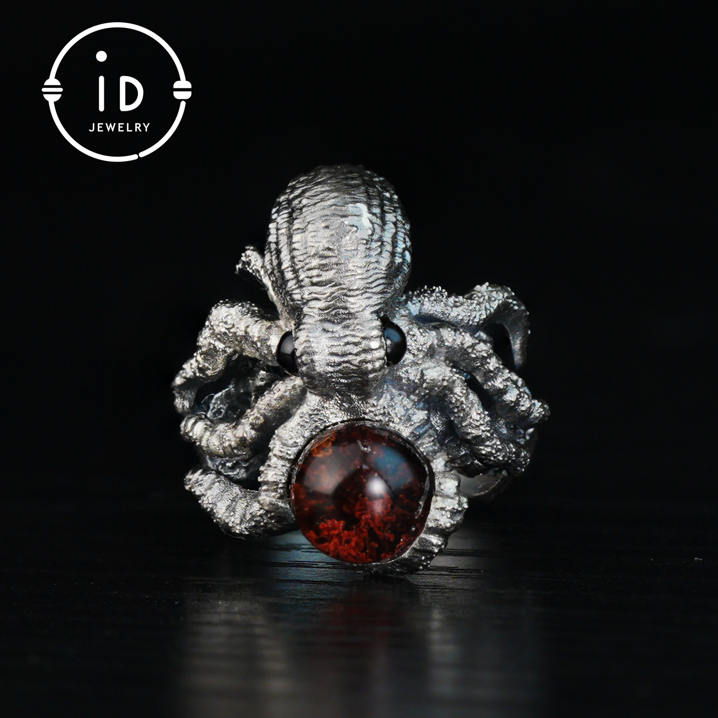 925 Sterling Silver Octopus Design Ring with Phantom Stone – Handcrafted Fantasy Jewelry for Collectors