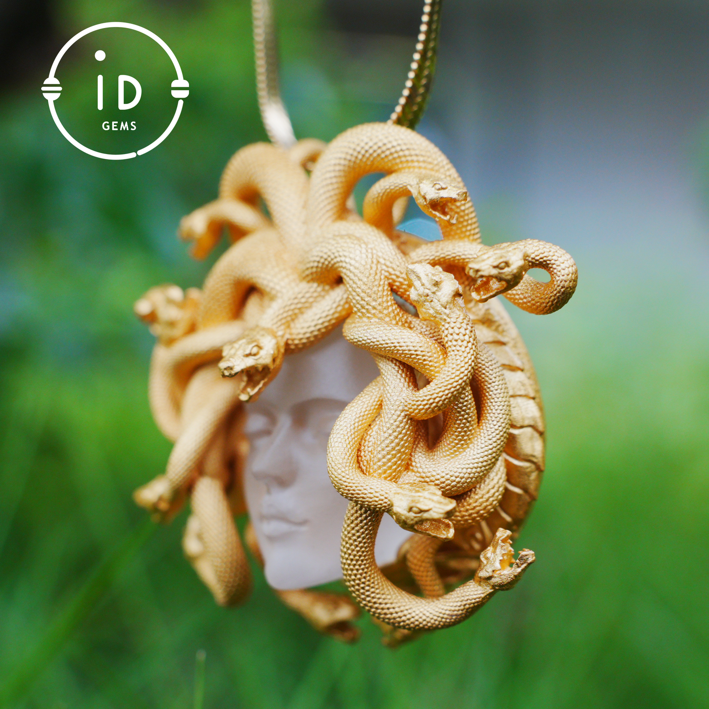 Medusa Pendant | Handmade 925 Silver & White Crystal | Mythical Statement Jewelry