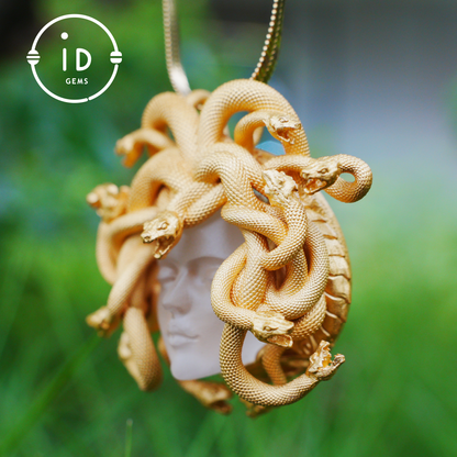 Medusa Pendant | Handmade 925 Silver & White Crystal | Mythical Statement Jewelry