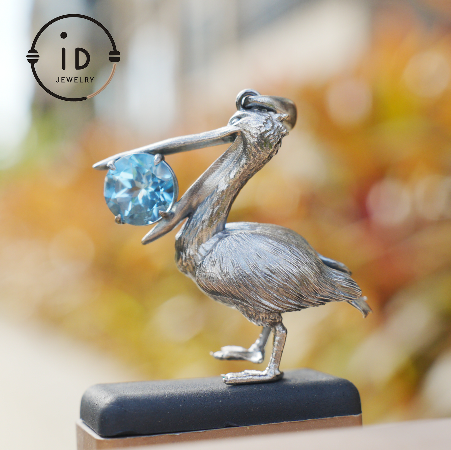 Pelican Pendant Necklace | 925 Sterling Silver with Blue Topaz | Handmade Animal Jewelry Gift for Nature Lovers