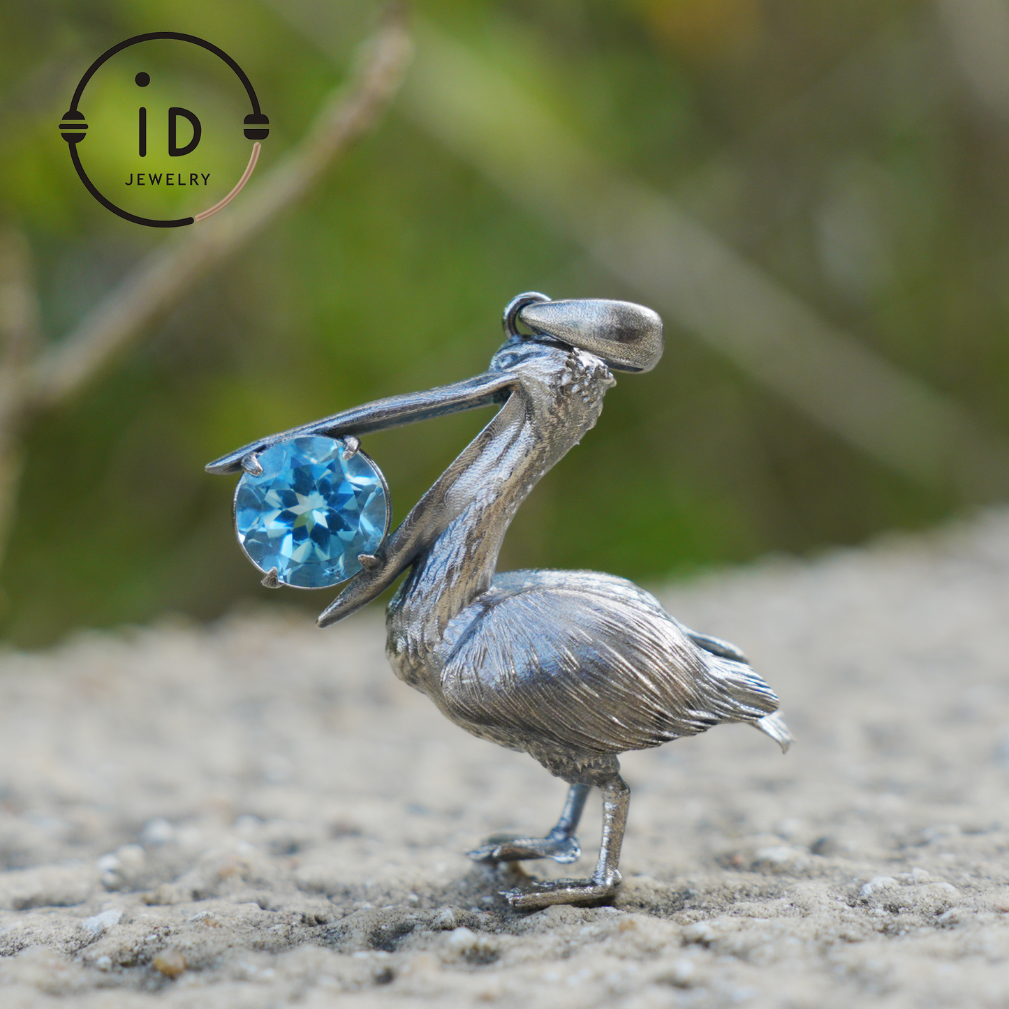Pelican Pendant Necklace | 925 Sterling Silver with Blue Topaz | Handmade Animal Jewelry Gift for Nature Lovers