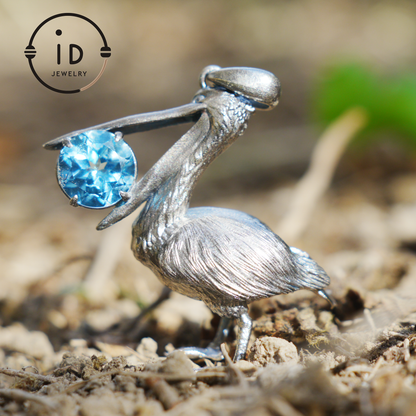 Pelican Pendant Necklace | 925 Sterling Silver with Blue Topaz | Handmade Animal Jewelry Gift for Nature Lovers