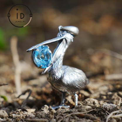 Pelican Pendant Necklace | 925 Sterling Silver with Blue Topaz | Handmade Animal Jewelry Gift for Nature Lovers