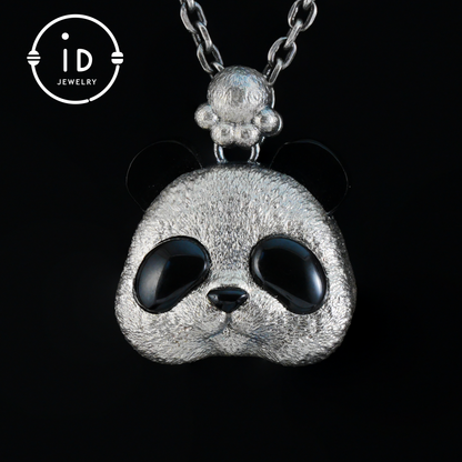 Silver Panda Pendant with Black Agate – Handmade Animal Necklace in 925 Sterling Silver, Fairy Tale Jewelry, Gift for Her, Nature Lover