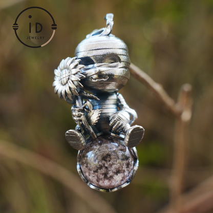 Gothic Mummy Pendant Necklace | 925 Sterling Silver with Phantom Quartz Sphere | Handmade Halloween Protection Talisman Gift for Her