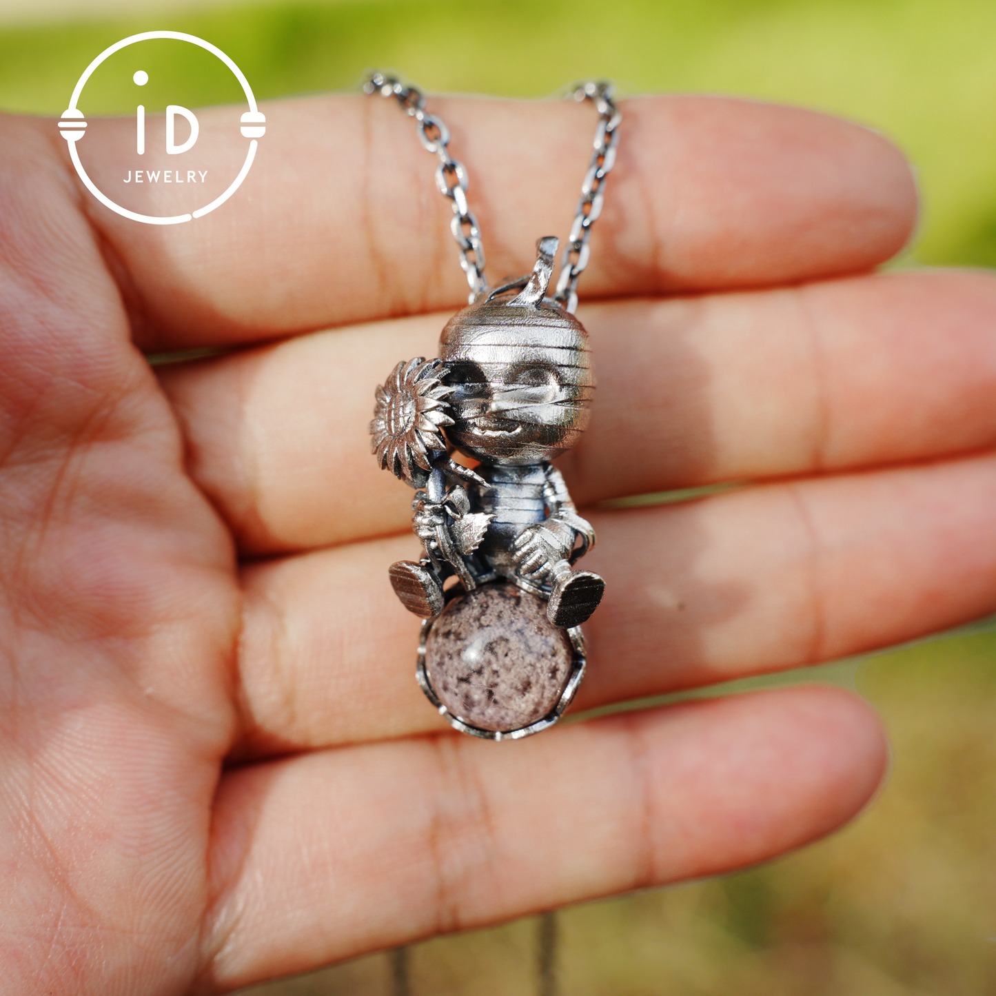 Gothic Mummy Pendant Necklace | 925 Sterling Silver with Phantom Quartz Sphere | Handmade Halloween Protection Talisman Gift for Her