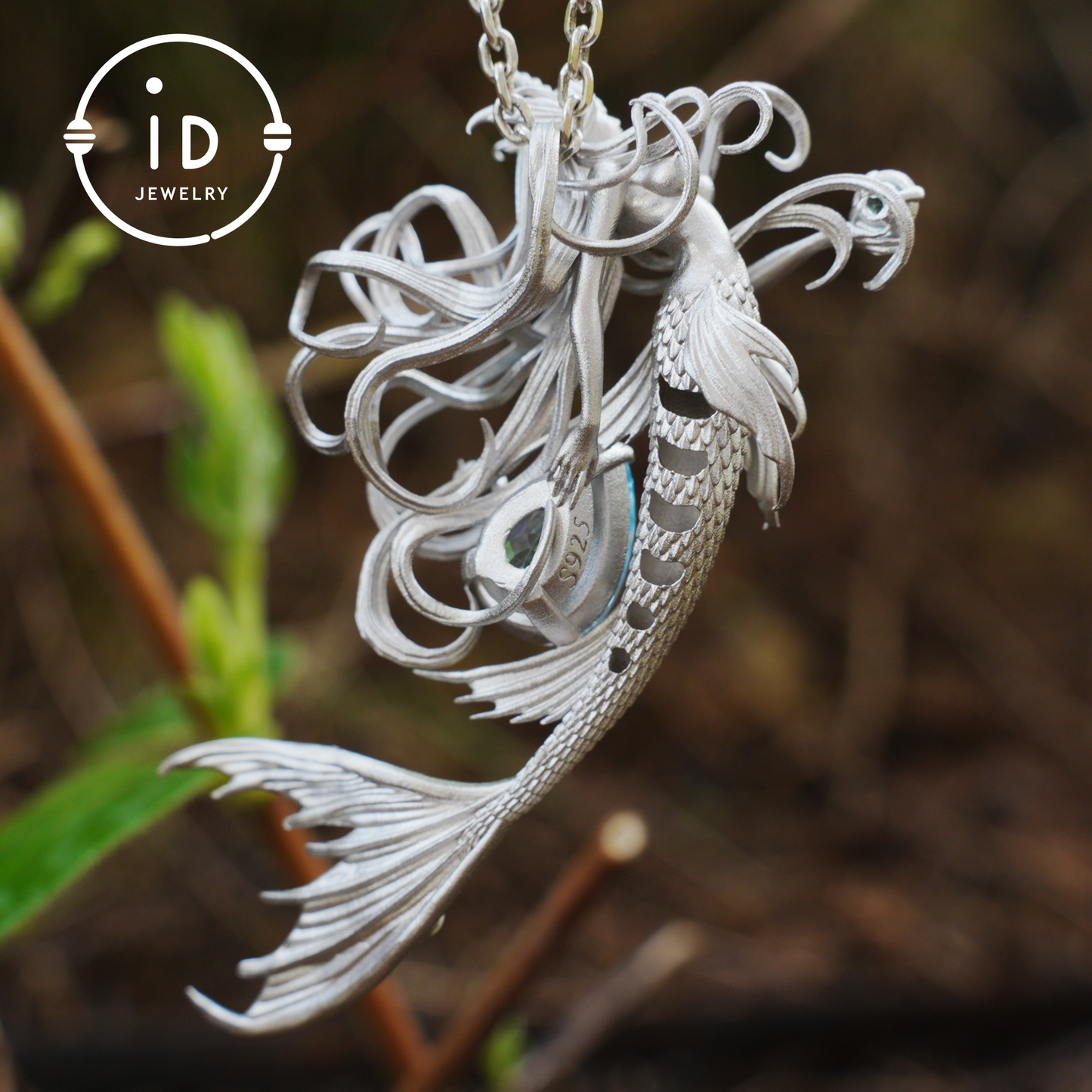 Handmade Mermaid Pendant Necklace | 925 Sterling Silver with Blue Topaz, Zircon & Freshwater Pearls | Fairytale Ocean Jewelry Gift for Her