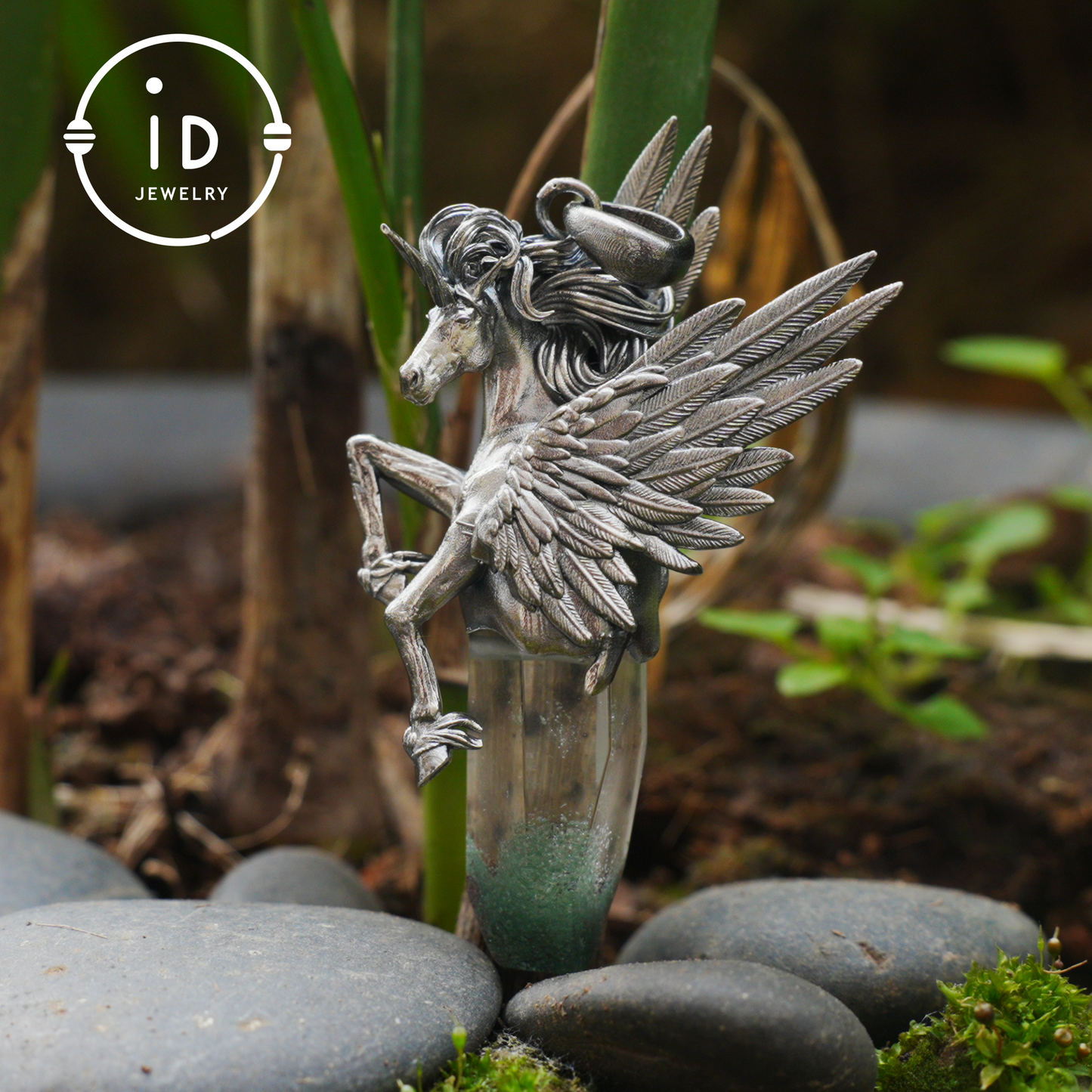 925 Silver Unicorn Pendant with Wings, Natural Crystal, Mystical Fantasy Jewelry, Gift for Her, Birthday Gift, Unique Silver Necklace