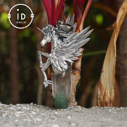 925 Silver Unicorn Pendant with Wings, Natural Crystal, Mystical Fantasy Jewelry, Gift for Her, Birthday Gift, Unique Silver Necklace