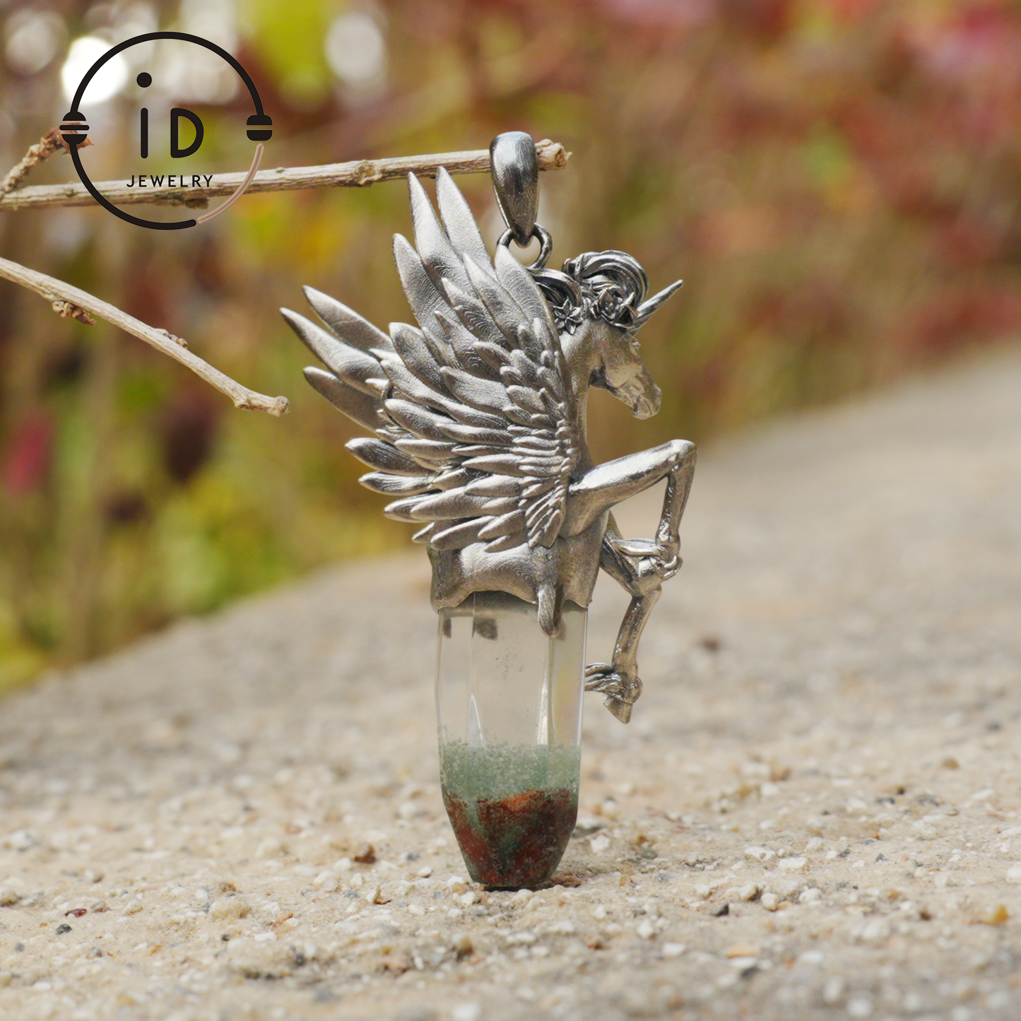 925 Silver Unicorn Pendant with Wings, Natural Crystal, Mystical Fantasy Jewelry, Gift for Her, Birthday Gift, Unique Silver Necklace
