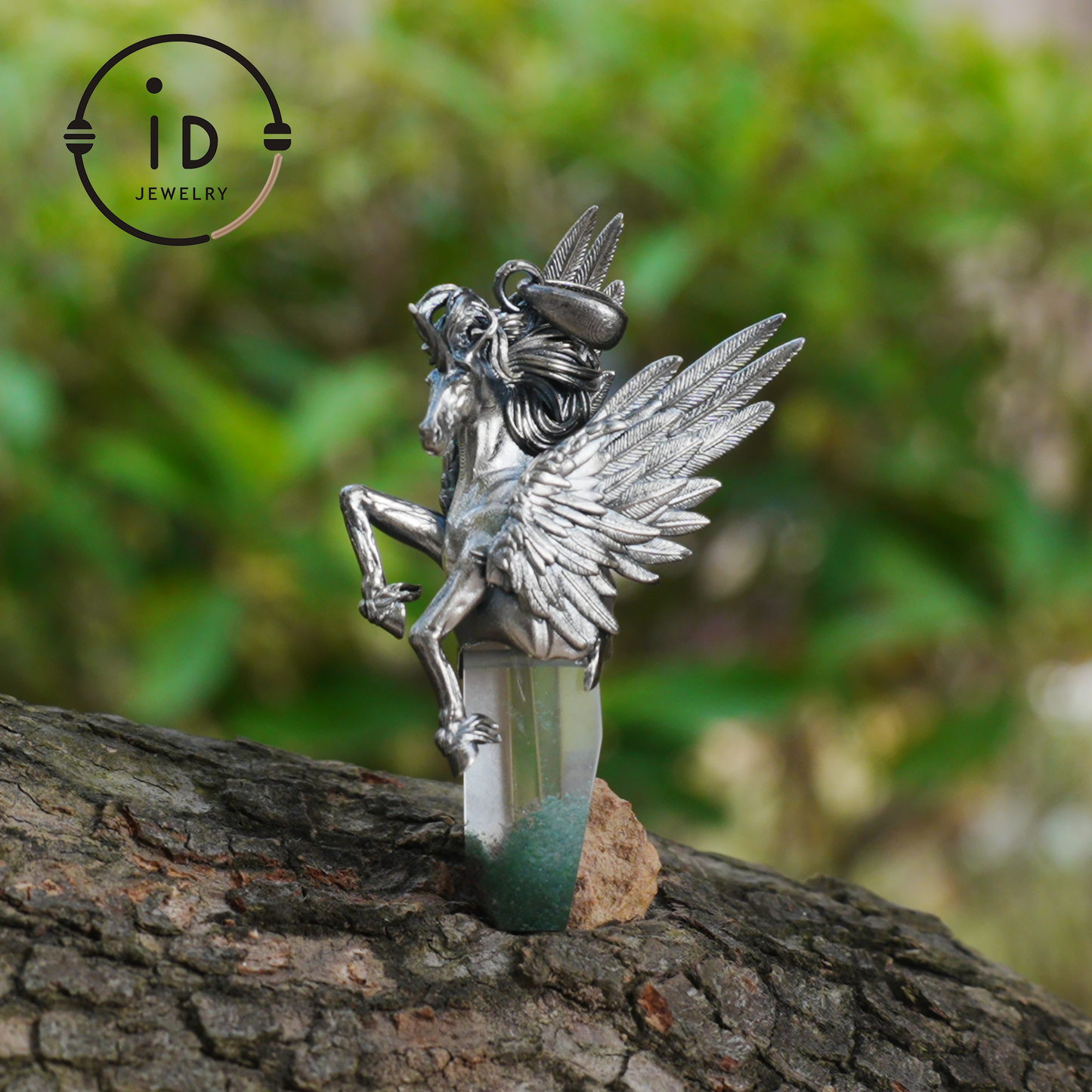 925 Silver Unicorn Pendant with Wings, Natural Crystal, Mystical Fantasy Jewelry, Gift for Her, Birthday Gift, Unique Silver Necklace