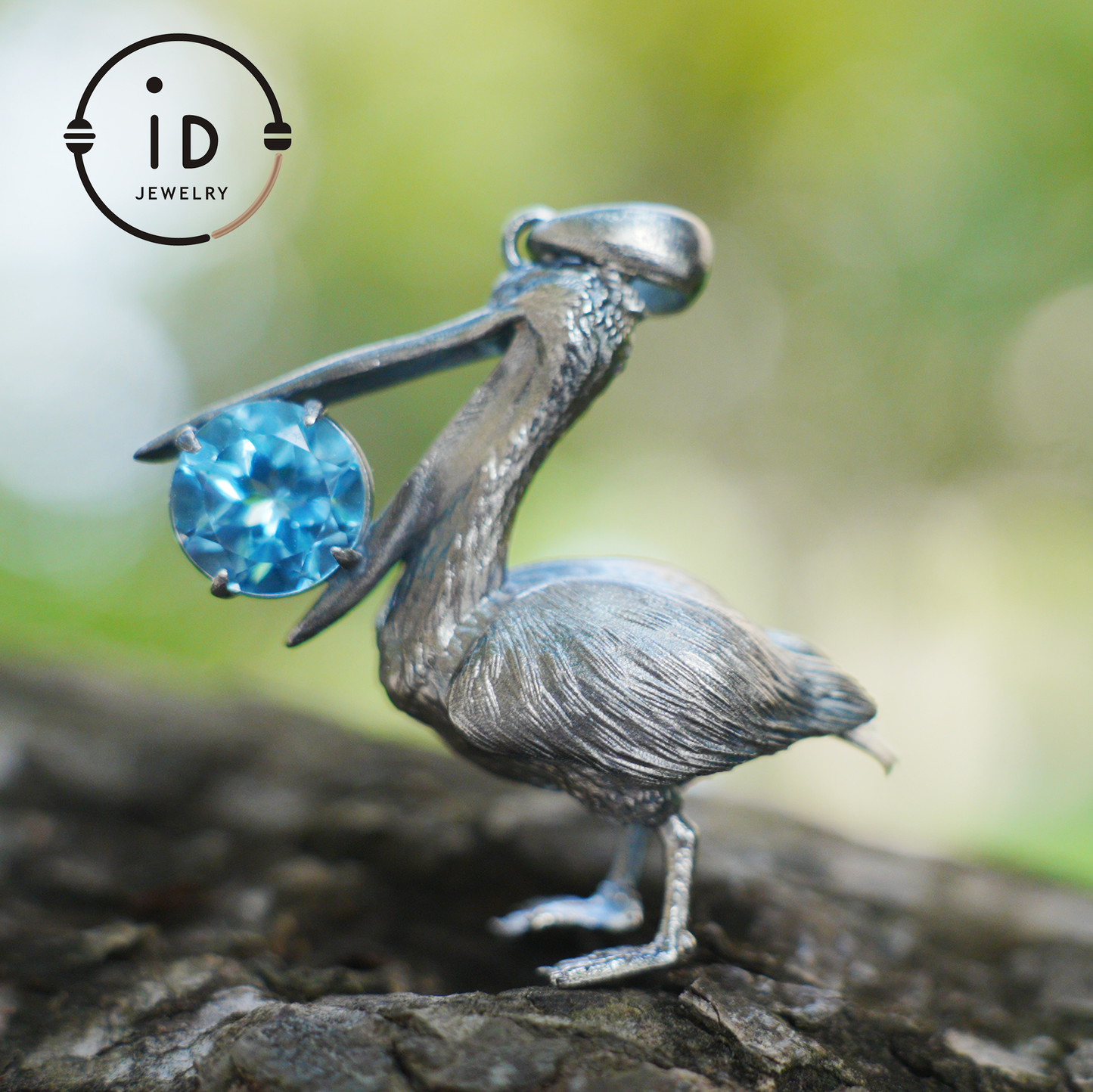 Pelican Pendant Necklace | 925 Sterling Silver with Blue Topaz | Handmade Animal Jewelry Gift for Nature Lovers
