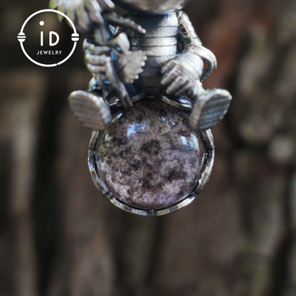 Gothic Mummy Pendant Necklace | 925 Sterling Silver with Phantom Quartz Sphere | Handmade Halloween Protection Talisman Gift for Her