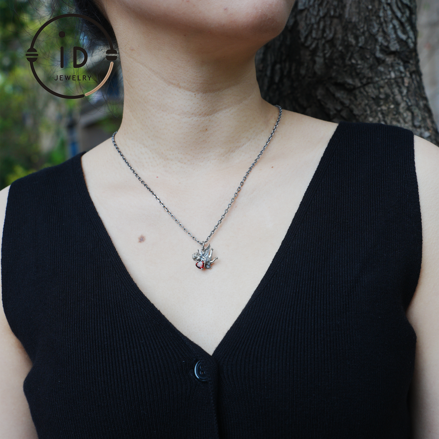 Angel Heart Pendant Necklace | 925 Sterling Silver with Garnet Gemstone | Handmade Romantic Jewelry Gift for Her Valentine