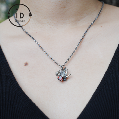 Angel Heart Pendant Necklace | 925 Sterling Silver with Garnet Gemstone | Handmade Romantic Jewelry Gift for Her Valentine