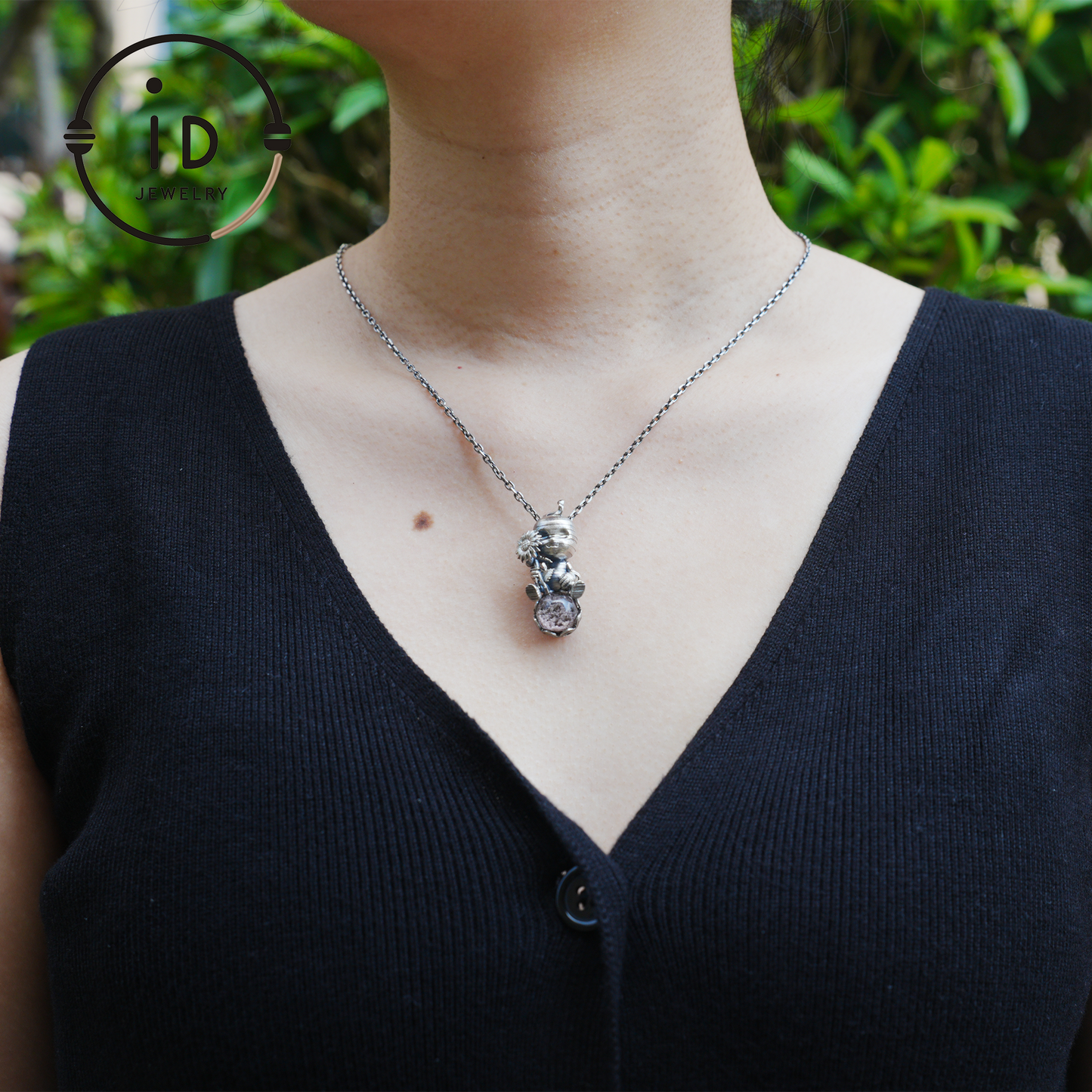 Gothic Mummy Pendant Necklace | 925 Sterling Silver with Phantom Quartz Sphere | Handmade Halloween Protection Talisman Gift for Her
