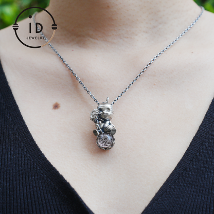 Gothic Mummy Pendant Necklace | 925 Sterling Silver with Phantom Quartz Sphere | Handmade Halloween Protection Talisman Gift for Her