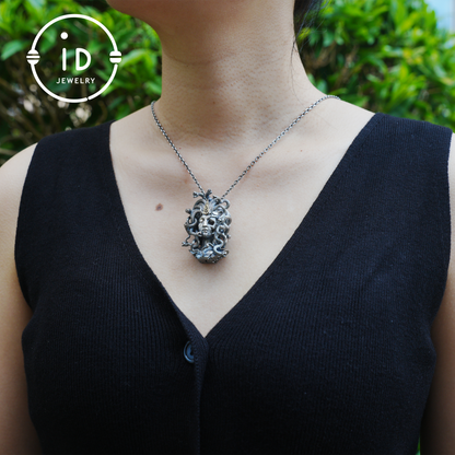 Gothic Medusa Pendant Necklace | 925 Silver & Copper Handmade Mythical Jewelry | Symbolic Transformation & Power Talisman Gift for Her