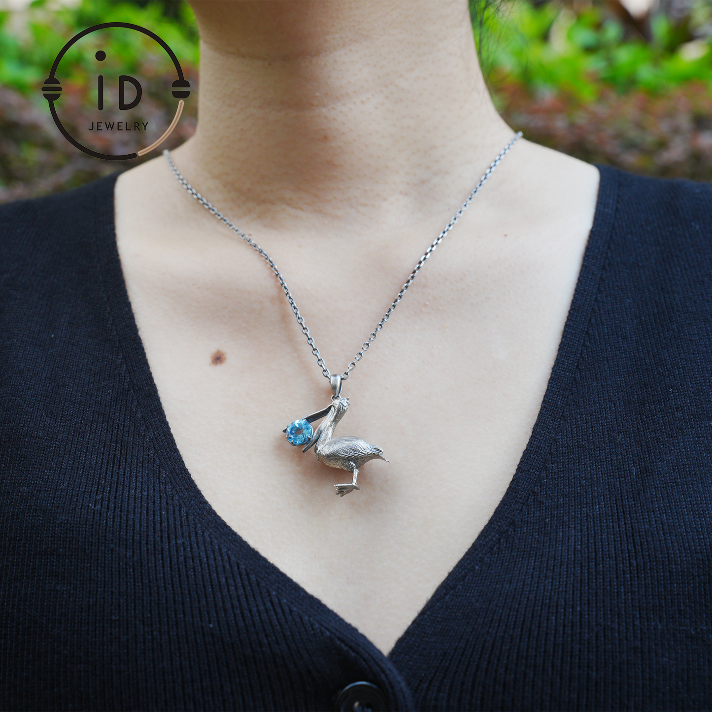 Pelican Pendant Necklace | 925 Sterling Silver with Blue Topaz | Handmade Animal Jewelry Gift for Nature Lovers