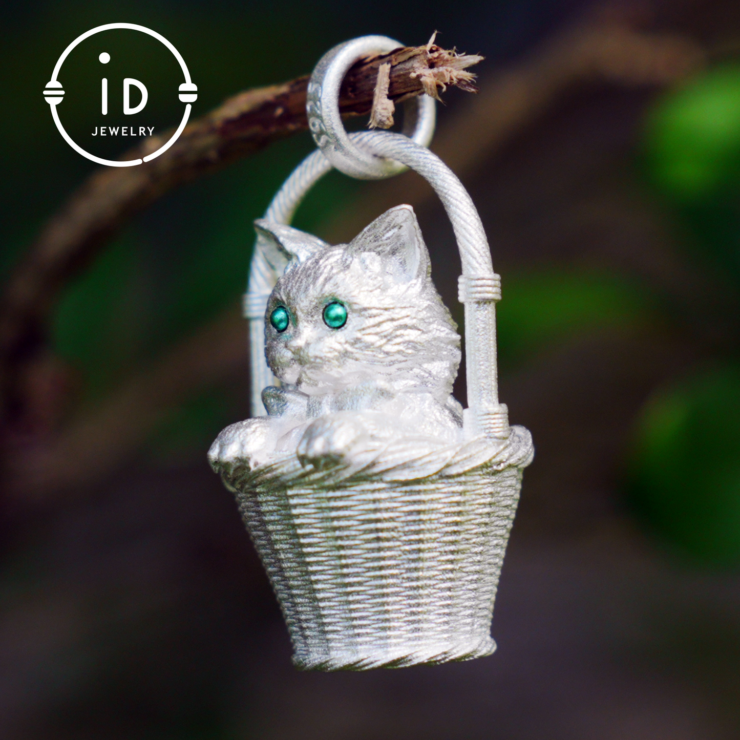 Handcrafted 925 Silver Kitten Pendant Necklace | Green-Eyed Cat Guardian | Lucky & Comfort Talisman Jewelry | Gift for Cat Lovers