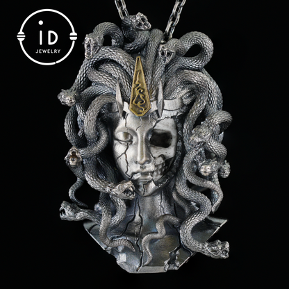 Gothic Medusa Pendant Necklace | 925 Silver & Copper Handmade Mythical Jewelry | Symbolic Transformation & Power Talisman Gift for Her
