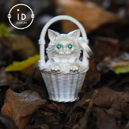 Handcrafted 925 Silver Kitten Pendant Necklace | Green-Eyed Cat Guardian | Lucky & Comfort Talisman Jewelry | Gift for Cat Lovers