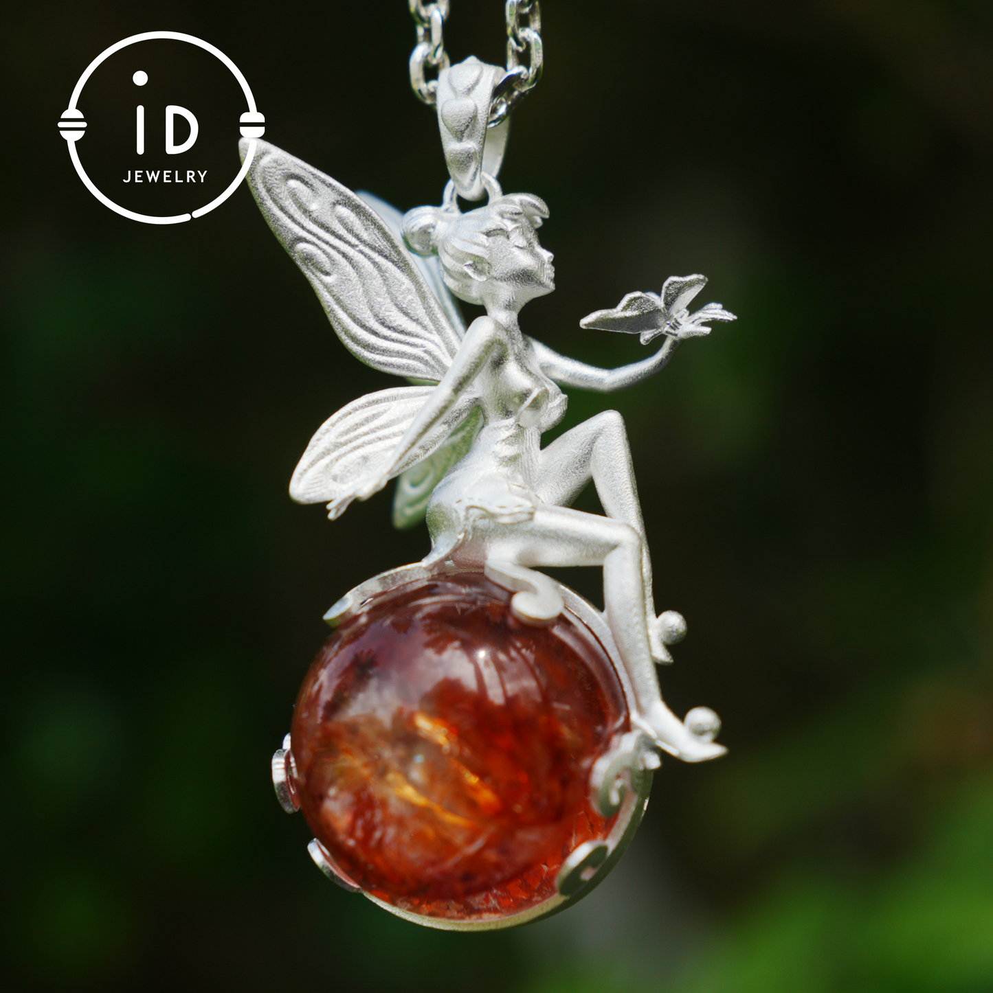 Fairy Pendant Necklace in 925 Sterling Silver with Moss Quartz | Handmade Fantasy Jewelry with Nature Spirit Elf Design | Mystical Keepsake Gift for Adults