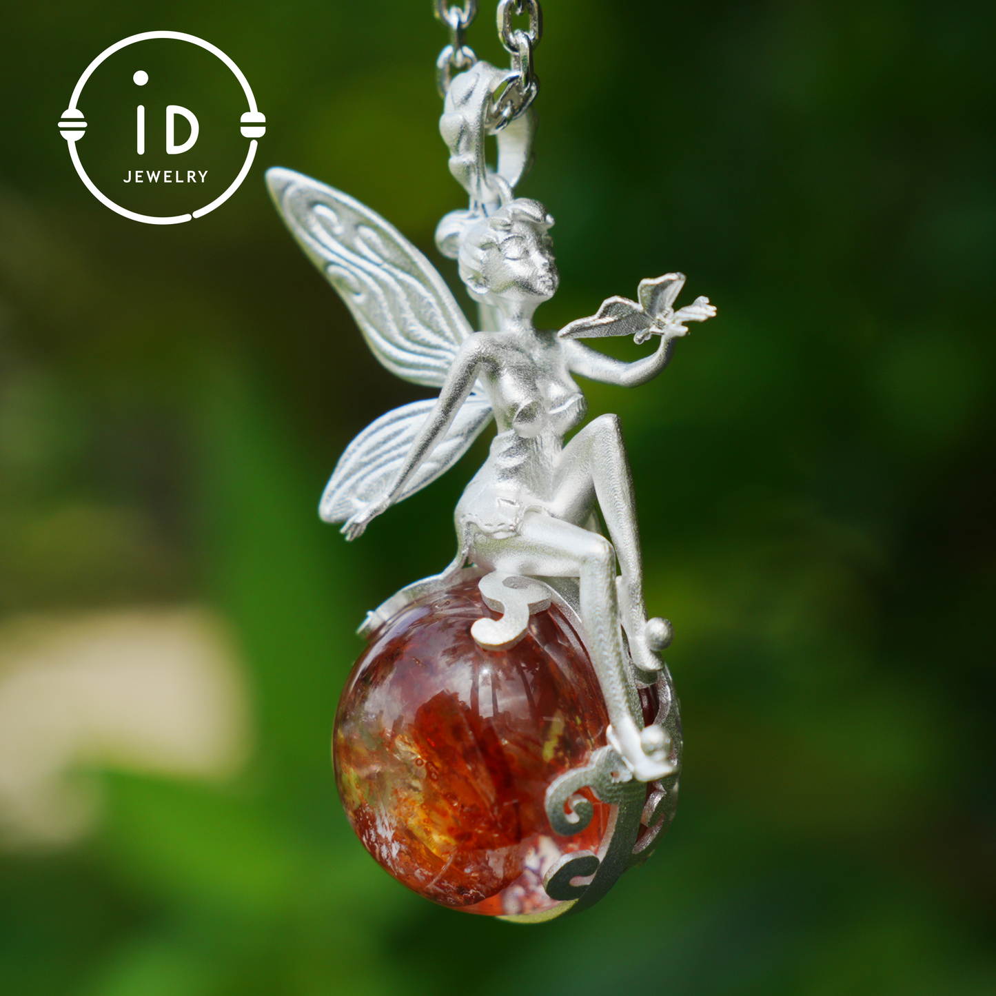 Fairy Pendant Necklace in 925 Sterling Silver with Moss Quartz | Handmade Fantasy Jewelry with Nature Spirit Elf Design | Mystical Keepsake Gift for Adults