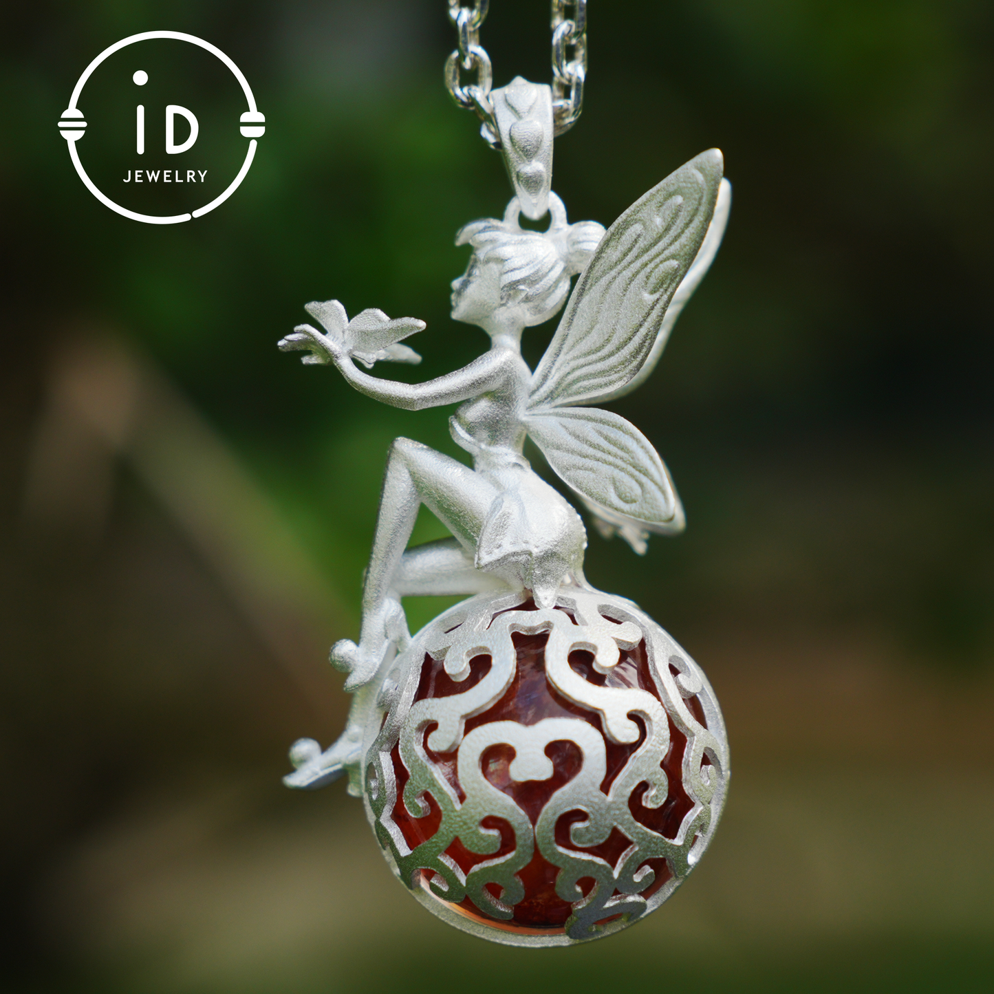 Fairy Pendant Necklace in 925 Sterling Silver with Moss Quartz | Handmade Fantasy Jewelry with Nature Spirit Elf Design | Mystical Keepsake Gift for Adults