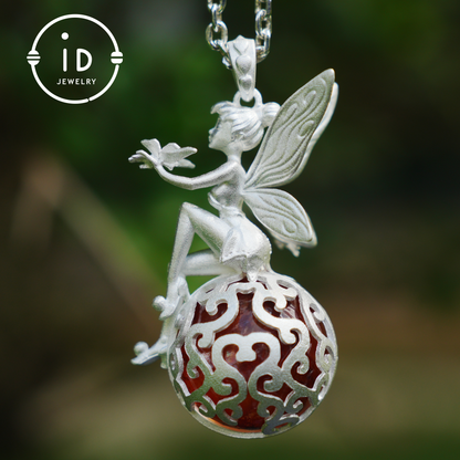 Fairy Pendant Necklace in 925 Sterling Silver with Moss Quartz | Handmade Fantasy Jewelry with Nature Spirit Elf Design | Mystical Keepsake Gift for Adults