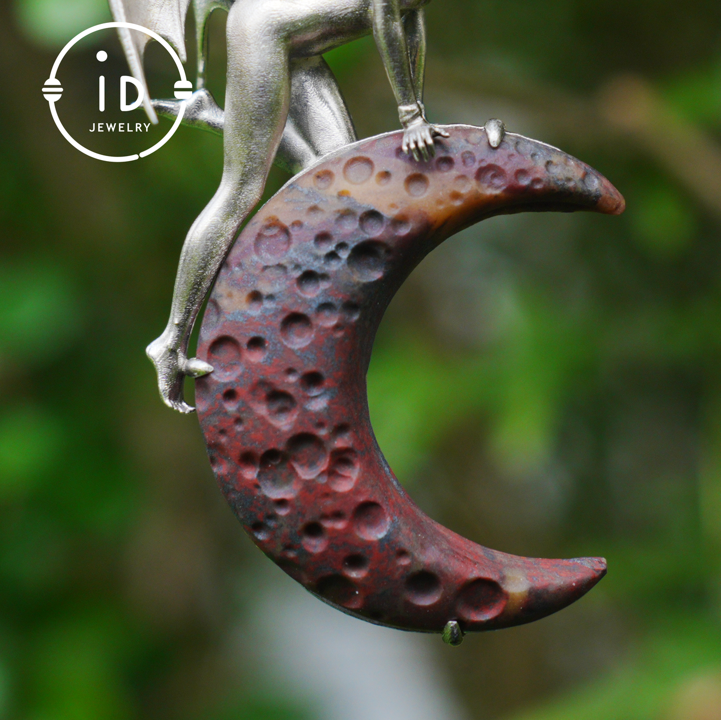 Hand-Carved 925 Silver Succubus Pendant | Blood Moon & Bloodstone Crescent | Winged Demon Gothic Protection Talisman | Perfect Gothic Gift