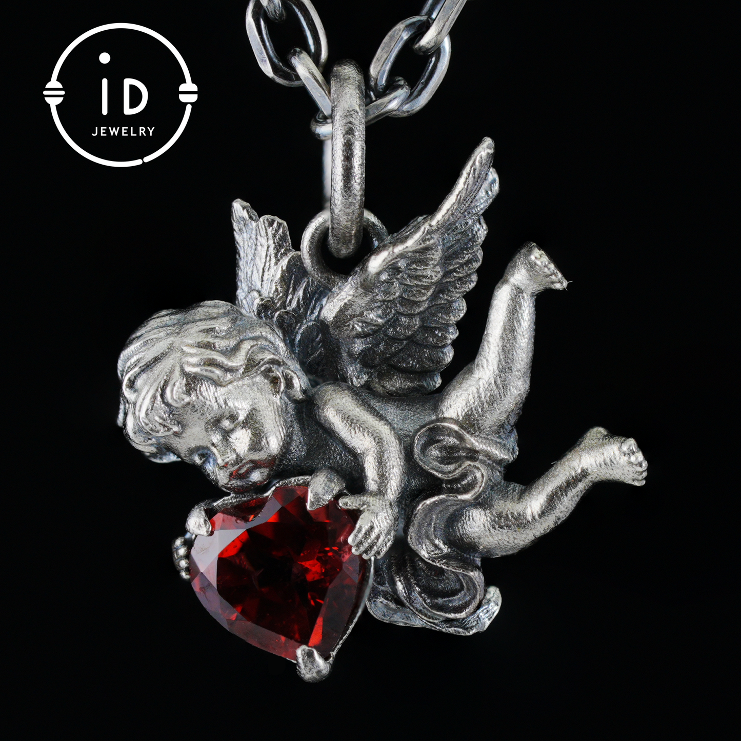 Angel Heart Pendant Necklace | 925 Sterling Silver with Garnet Gemstone | Handmade Romantic Jewelry Gift for Her Valentine