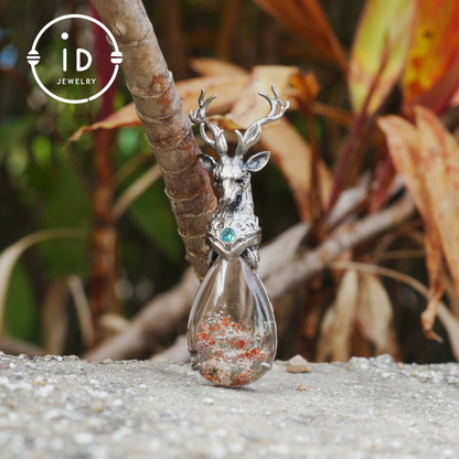 Lodolite Deer Pendant Necklace in Oxidized 925 Silver with Blue Topaz Gothic Totem Fantasy Jewelry Gift for Her Birthday or Yule