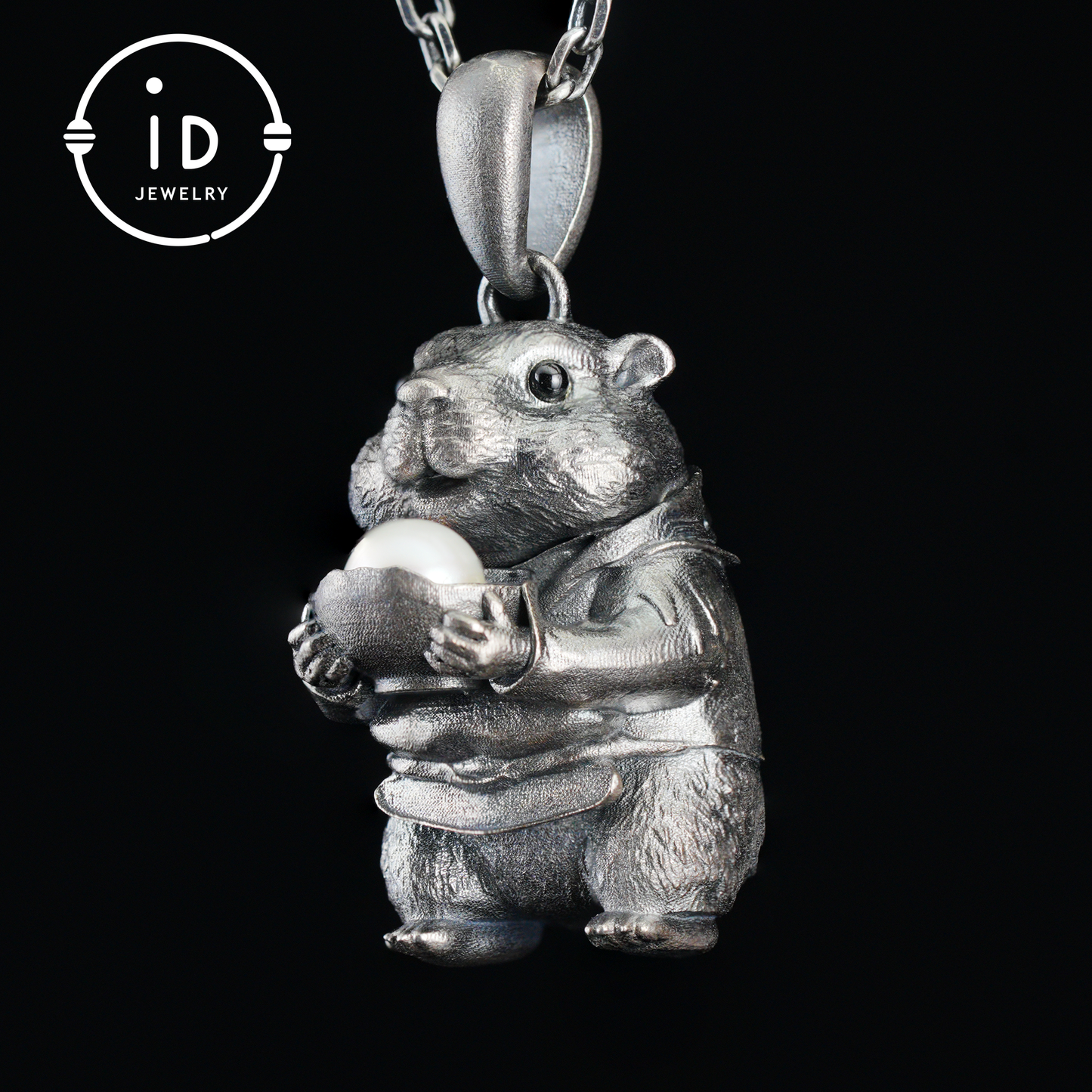 Hamster Pendant with Pearl, Whimsical Animal Totem Amulet, Handcrafted Fairy Tale Jewelry, Symbol of Care and Gentle Devotion